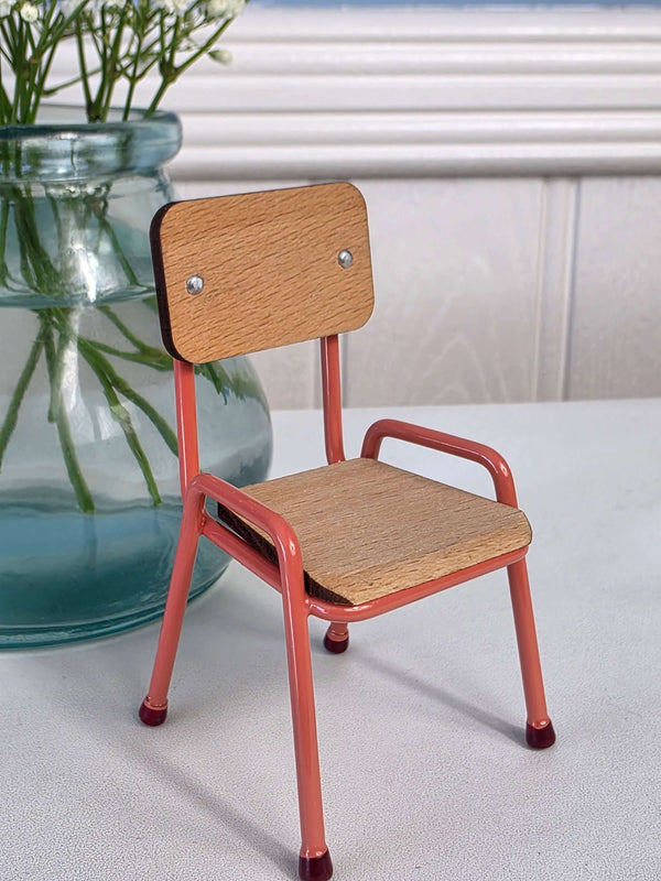 Maileg, Wooden Chair, Mouse - Coral