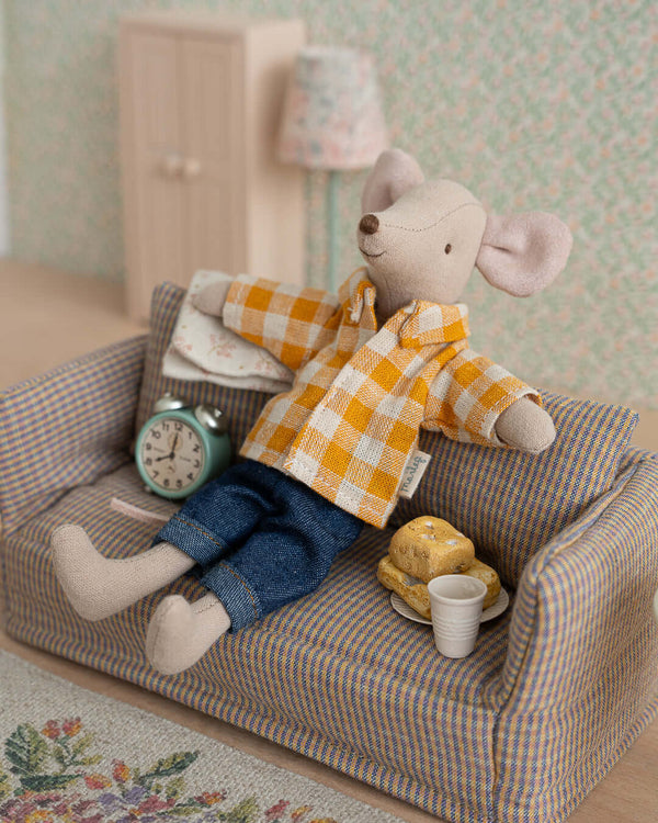 Maileg, Dad Mouse Mouse in Yellow Checked Shirt