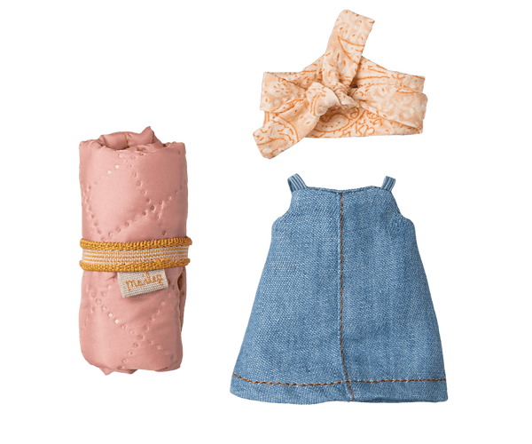 Maileg, Heidi Big Sister Hiking Mouse w Pink Sleeping Bag