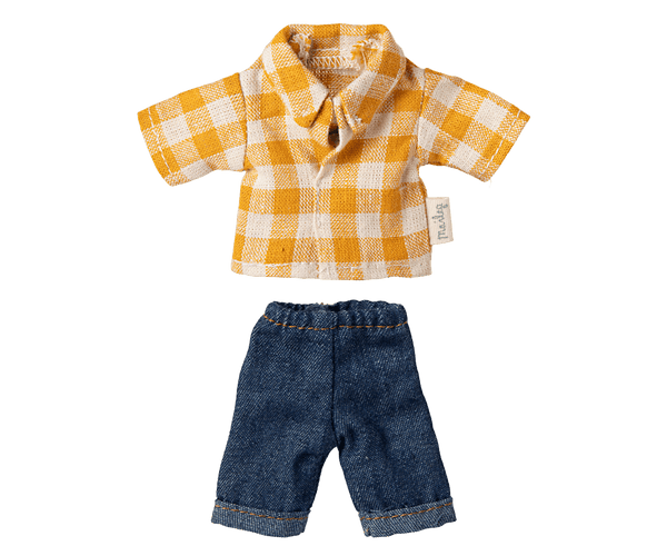 Maileg, Yellow Checked Shirt & Pants, Dad Mouse