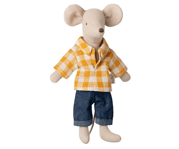 Maileg, Dad Mouse Mouse in Yellow Checked Shirt