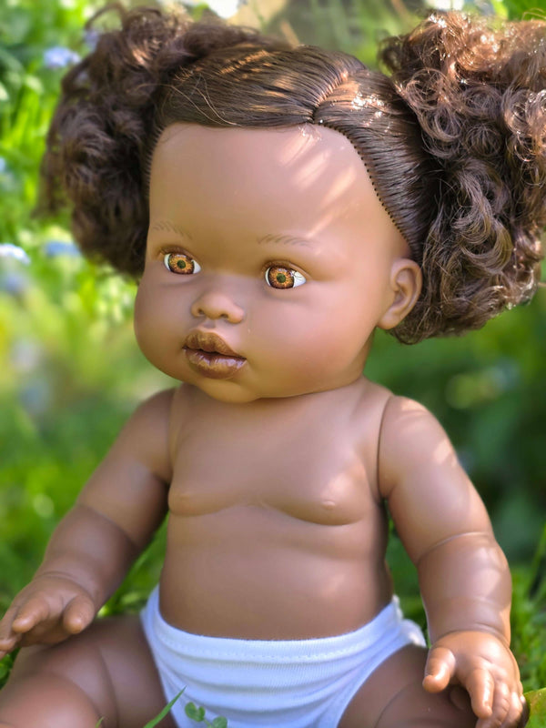 Mini Colettos, Jedda (African Girl Doll with Brown Eyes & Pigtails)