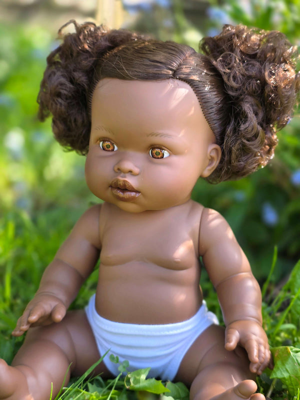 Mini Colettos, Jedda (African Girl Doll with Brown Eyes & Pigtails)