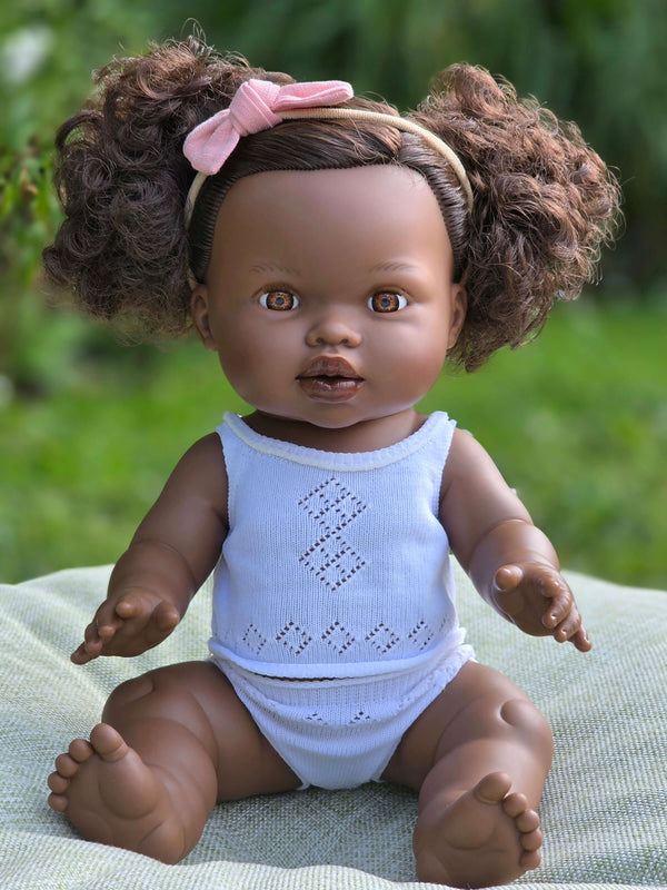 Mini Colettos, Jedda (African Girl Doll with Brown Eyes & Pigtails)