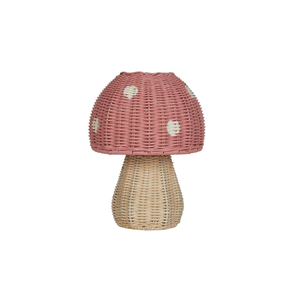 Olli Ella Toadstool Lamp in Musk, a rattan mushroom lamp perfect for nurseries and playrooms.