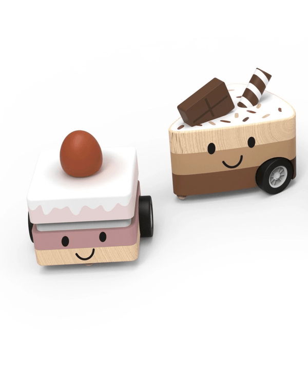 Speedy Monkey, Pull-Back Cake - Cute wooden pull-back cake toys with smiling faces, perfect for gifts and party fun!
