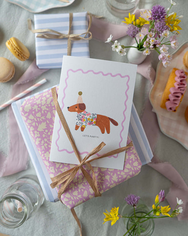 The Charming Press, Liberty Sausage Dog Birthday Card - Wiltshire Bud
