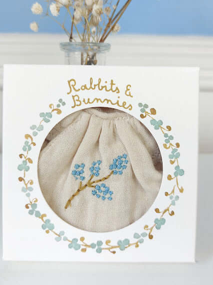 Maileg, Size 2 White Dress with Blue Flower