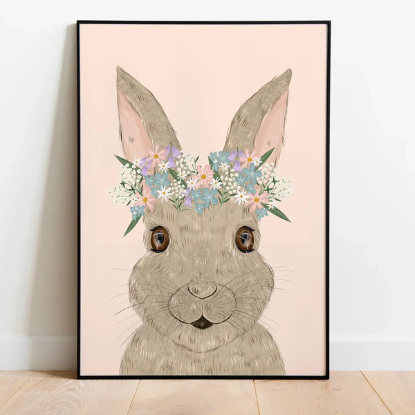 Abel and the Label, Floral Bunny Children's Art Print