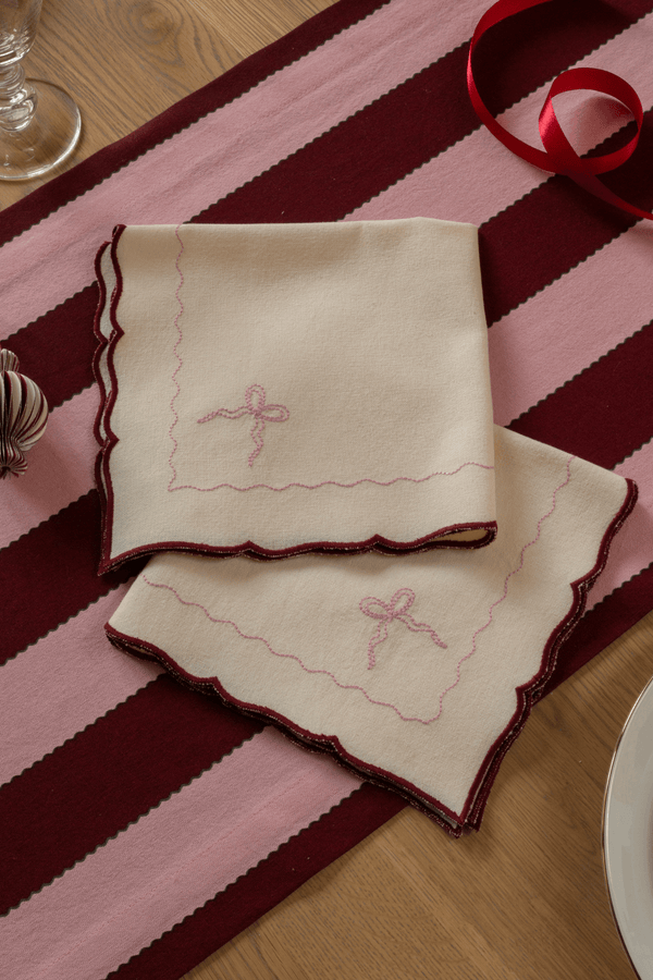 Avery Row, Embroidered Bow Napkins, Set of 2 - Burgundy