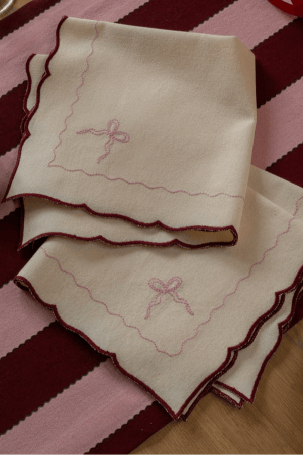 Avery Row, Embroidered Bow Napkins, Set of 2 - Burgundy