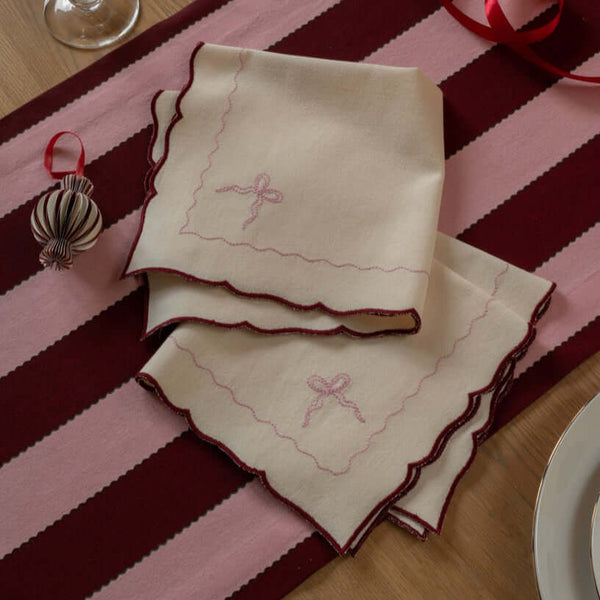 Avery Row, Embroidered Bow Napkins, Set of 2 - Burgundy
