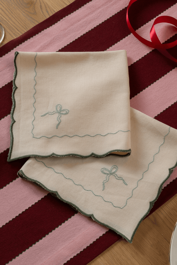 Avery Row, Embroidered Bow Napkins, Set of 2 - Dark Green