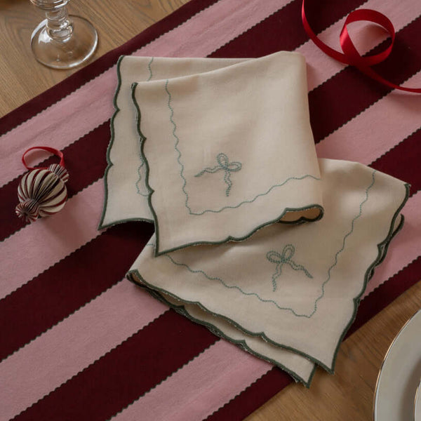 Avery Row, Embroidered Bow Napkins, Set of 2 - Dark Green