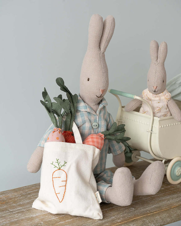 Maileg, Size 2 Rabbit in Blue Checked Pyjamas