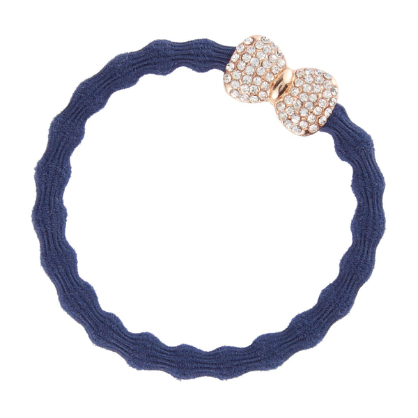 By Eloise, Silver Diamanté Bow, Navy Blue