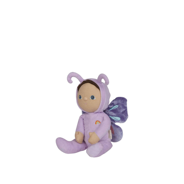 Olli Ella Dinky Dinkum Doll Betty Butterfly with velvet wings in a snug purple onesie, charming and magical!