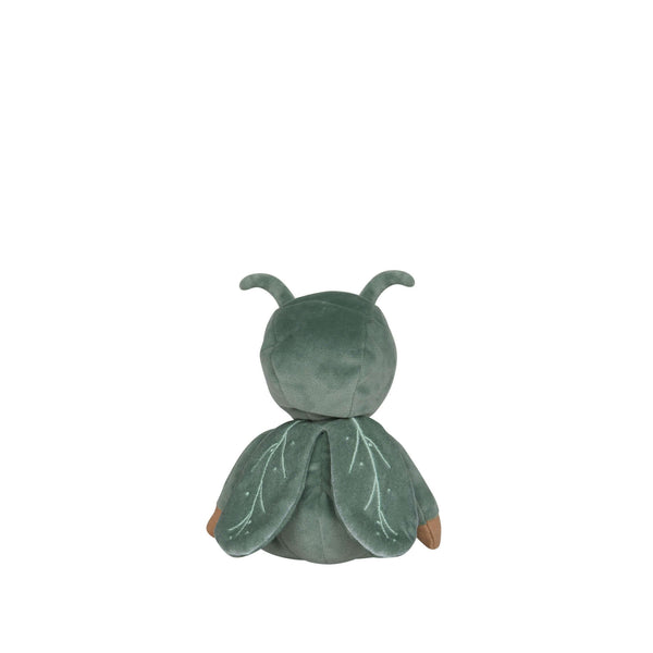 Gideon Grasshopper doll view from the back, featuring soft green suit and whimsical wings.