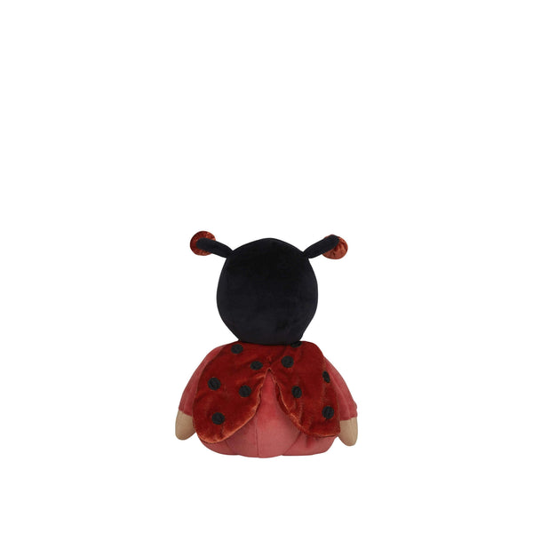 Lola Ladybug plush doll from Olli Ella, featuring a spotty red suit and black hood with cute antennae.