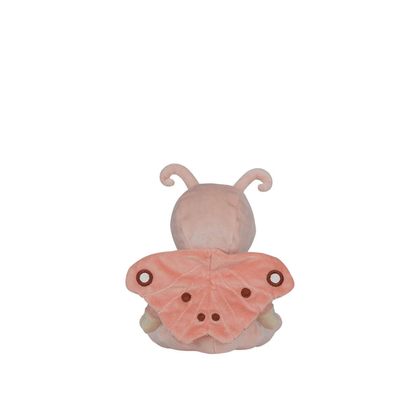Back view of Olli Ella Dinky Dinkum Doll Millie Moth, featuring soft peachy-pink fabric and embroidered wings.