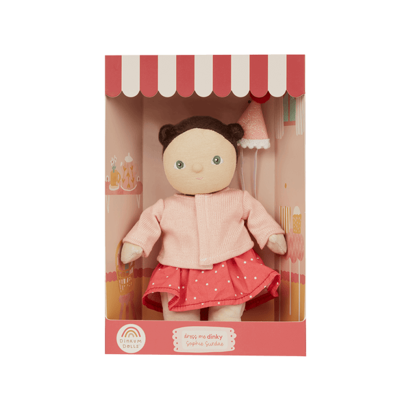 Olli Ella Dress Me Dinky doll Sophie Sundae in a pink outfit, ready for imaginative play and tea party adventures.