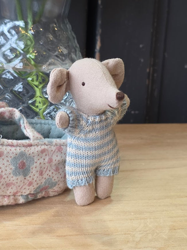 Maileg, Baby Mouse in Carry Cot - Blue