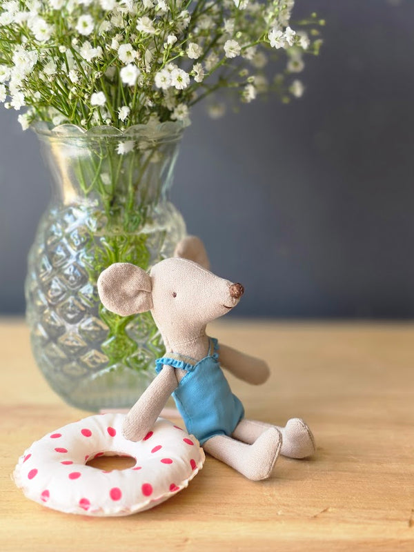 Maileg, Beach Mouse with Float, Little Sister - Red Dots