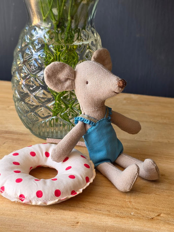Maileg, Beach Mouse with Float, Little Sister - Red Dots