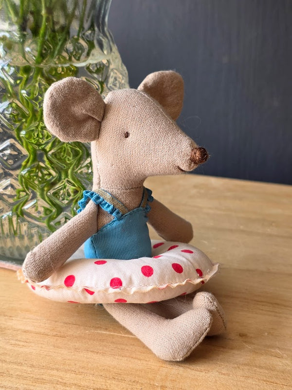 Maileg, Beach Mouse with Float, Little Sister - Red Dots