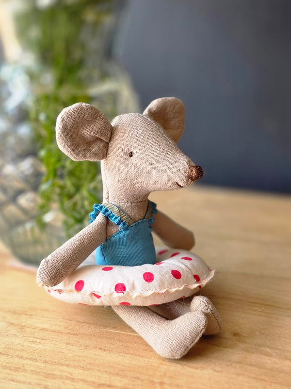 Maileg, Beach Mouse with Float, Little Sister - Red Dots