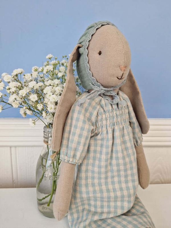 Maileg, Bluebell Size 3 Bunny in Blue Dress and Bonnet