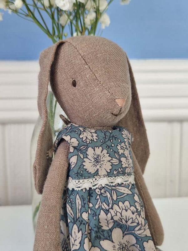 Maileg, Bunny Size 1, Brown - Blue Floral Dress