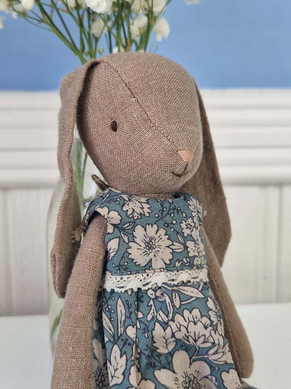 Maileg, Bunny Size 1, Brown - Blue Floral Dress