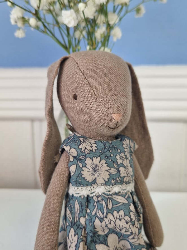 Maileg, Bunny Size 1, Brown - Blue Floral Dress