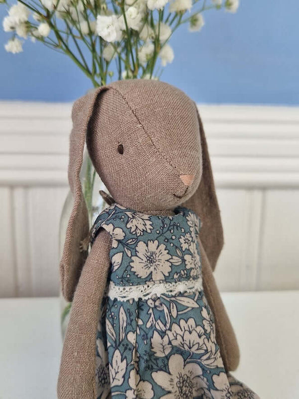 Maileg, Bunny Size 1, Brown - Blue Floral Dress