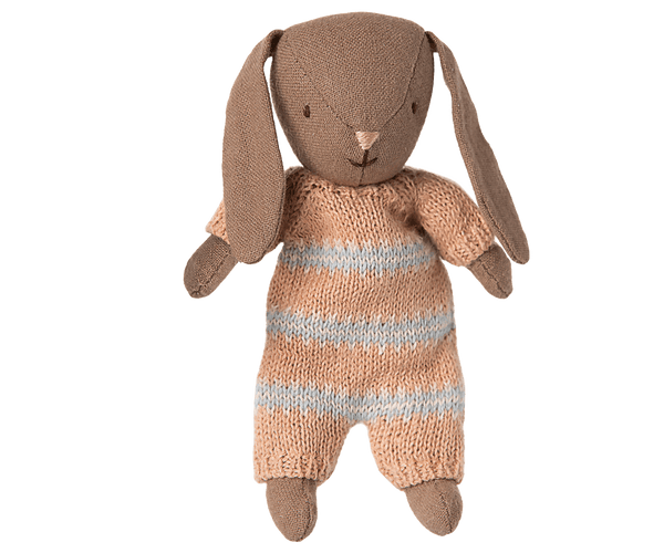 Maileg, Bunny, Micro - Brown - Dusty Rose Knitted Suit