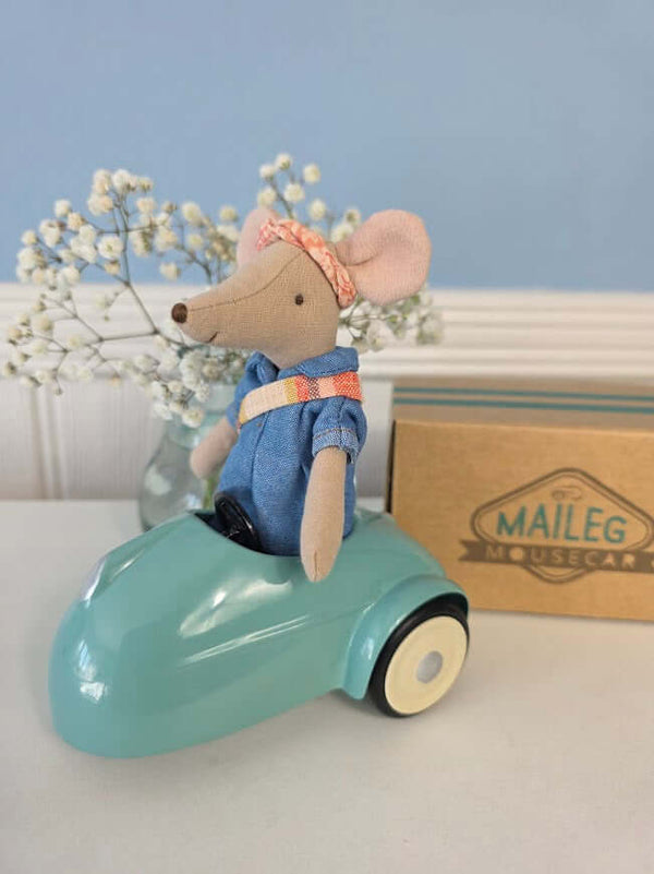 Maileg, Car Mouse - Light Blue