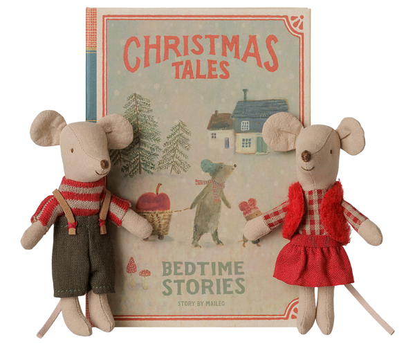 PRE-ORDER Maileg, Christmas Twin Mice, Little Sister and Brother in Book **DUE SEPT**