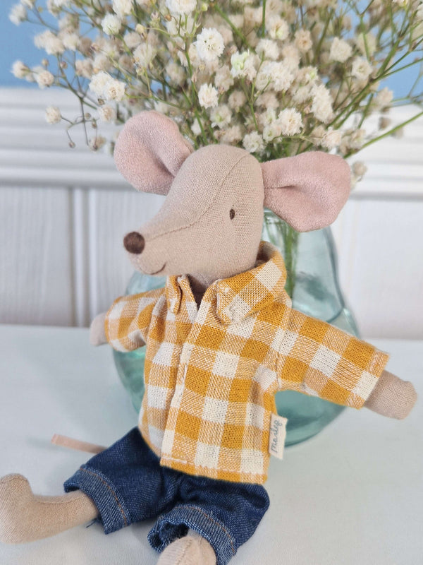 Maileg, Dad Mouse Mouse in Yellow Checked Shirt