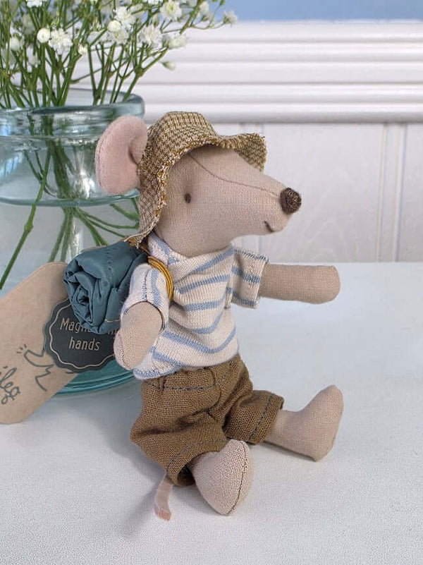 Maileg, Hank the Big Brother Hiking Mouse in Blue Top