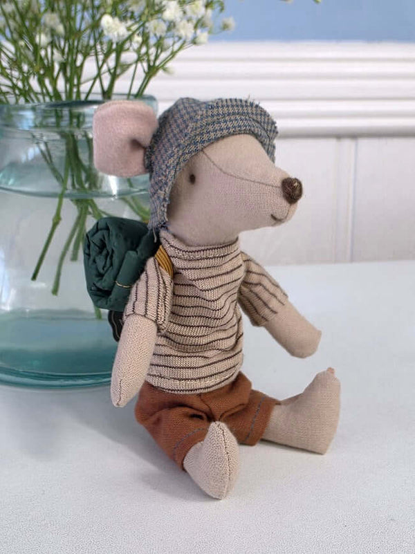 Maileg, Hank the Big Brother Hiking Mouse in Brown Top