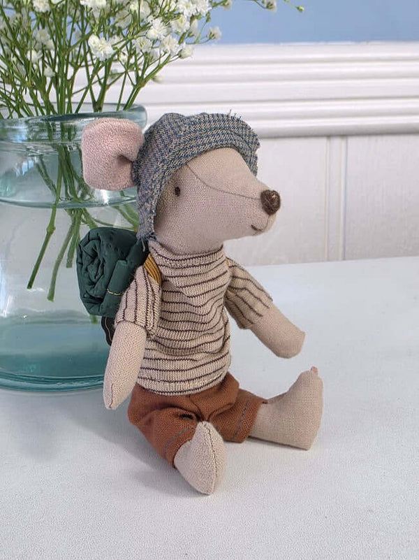 Maileg, Hank the Big Brother Hiking Mouse in Brown Top