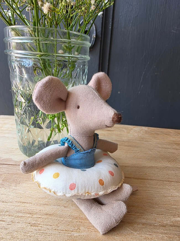 Maileg, Little Sister Beach Mouse with Float - Blue