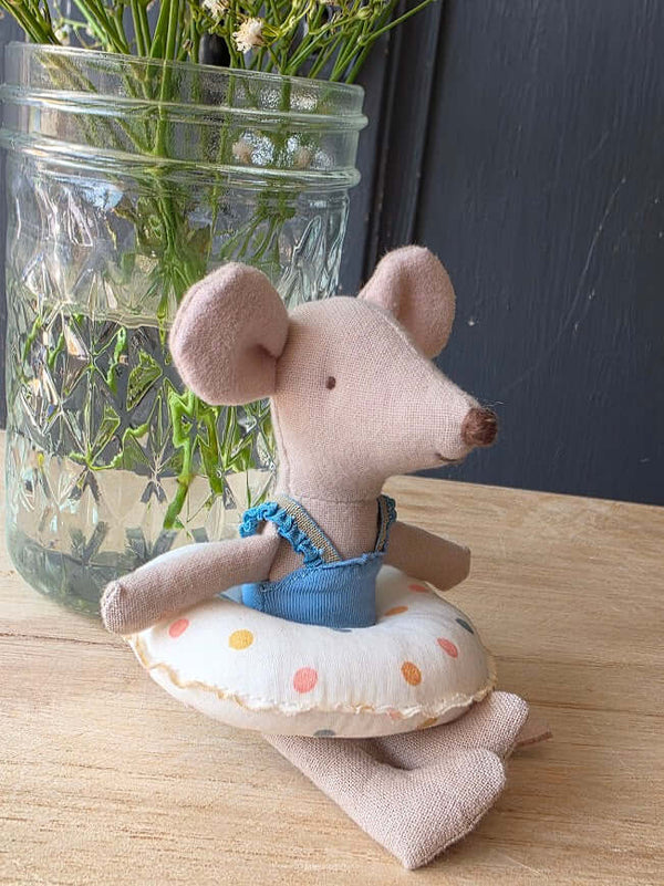 Maileg, Little Sister Beach Mouse with Float - Blue