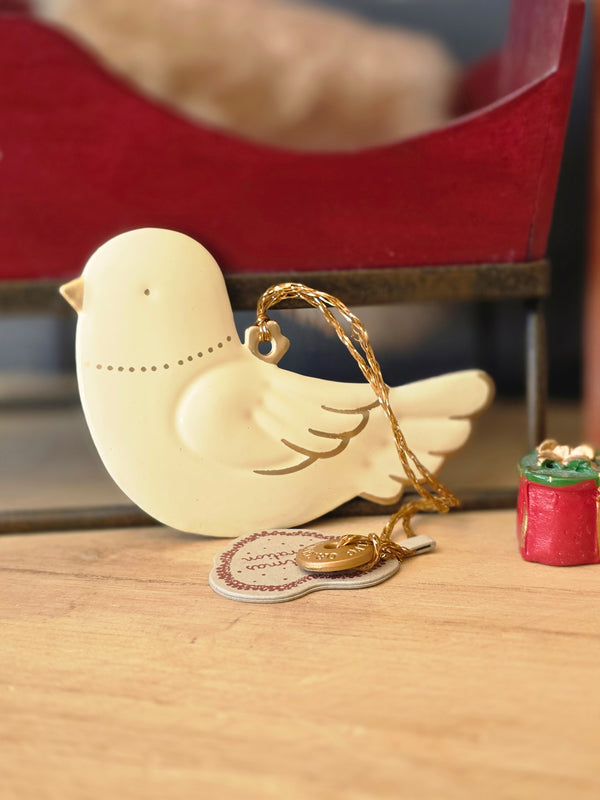Maileg,Metal Ornament, Bird - Off White/Gold