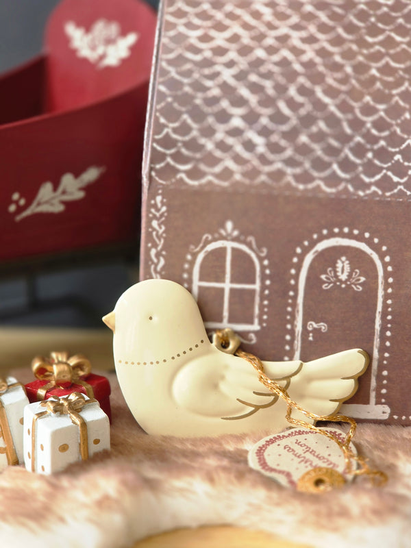 Maileg,Metal Ornament, Bird - Off White/Gold