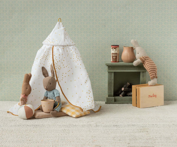 Maileg, Rabbit Set, Micro - Brown  Blue