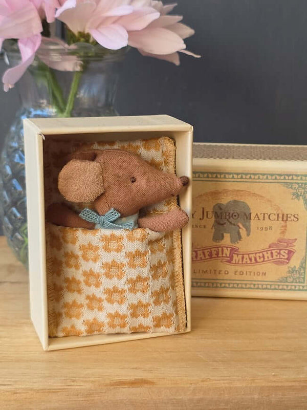 Maileg, Sleepy Wakey Baby Mouse in Matchbox - Blue