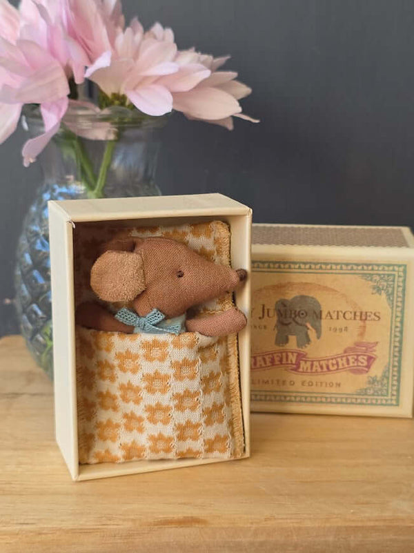 Maileg, Sleepy Wakey Baby Mouse in Matchbox - Blue