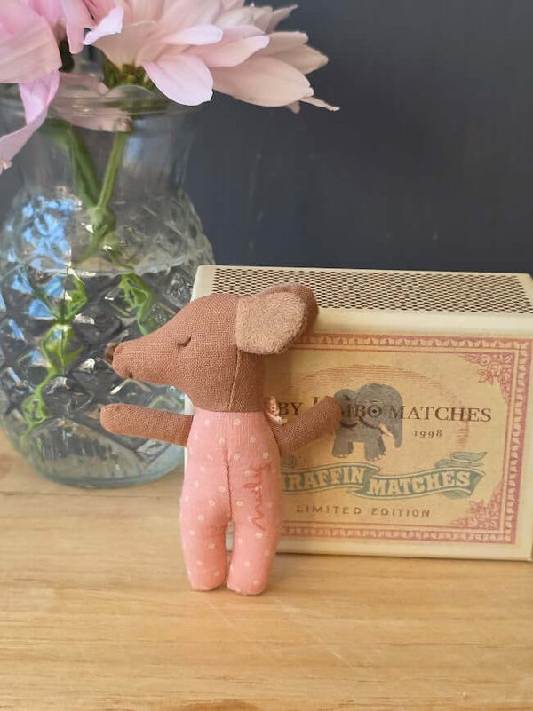 Maileg, Sleepy Wakey Baby Mouse in Matchbox - Rose